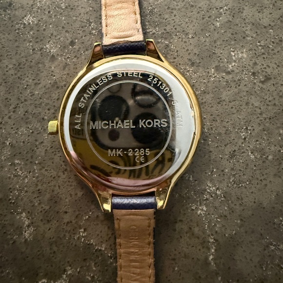 Michael Kors Gold Dial Watch with Slim Navy Blue Leather Strap - Picture 8 of 12